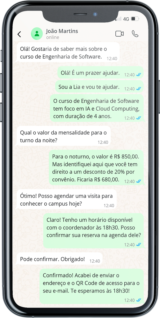 Mockup de conversa LIAA no WhatsApp